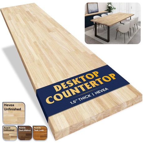 Howizz 4ftx30 x1.5 Desktop Hevea Butcher Block Countertop, Unfinished Solid Wood Butcher Block Table Top for DIY Coffee Table/Workbench Howizz