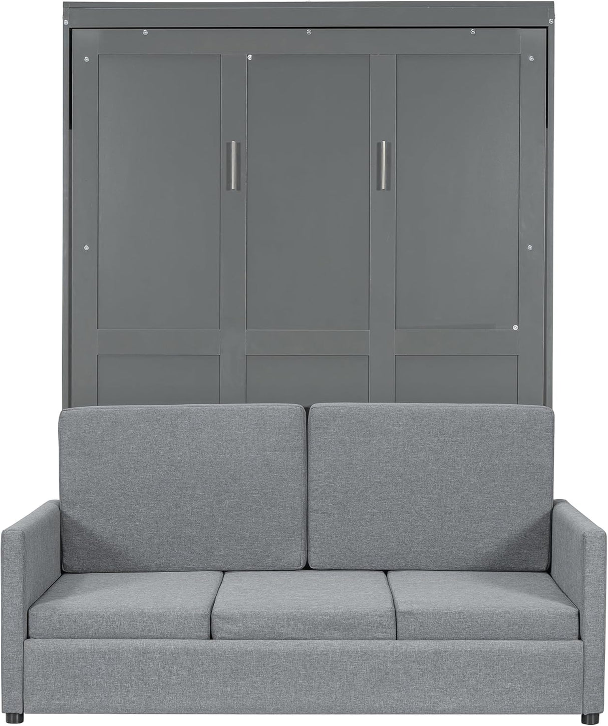 MERITLINE Full Murphy Bed with Couch,Wood Murphy Bed Cabinet with Sofa,Fold up Bed Grey Murphy Wall Bed Full Size MERITLINE