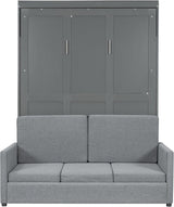 MERITLINE Full Murphy Bed with Couch,Wood Murphy Bed Cabinet with Sofa,Fold up Bed Grey Murphy Wall Bed Full Size MERITLINE