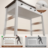 EnHomee Desk with Drawers & Power Outlets, Computer Desk for Home Office, Bedroom, Small Desk with a Side Pocket, 31.5" Writing Desk, Study Desk, Brown+White EnHomee