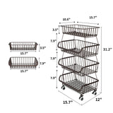 Fruit Vegetable Storage Basket for Kitchen - 4 Tier Stackable Metal Wire Baskets Cart with Rolling Wheels Utility Fruits Rack Produce Snack Organizer Bins for Pantry Bathroom Laundry Bronze Miyawell