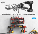 CCCEI Garage Tools Storage with Charging Station. Power Tool Battery Organizer Utility Shelf with Power Strip. 4 Drills Holder Wall Mount Rack, Black 3 Layer. CCCEI