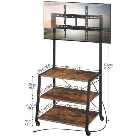HOOBRO Rolling TV Stand with Mount and Power Outlet Up to 55 inch TV, Corner Entertainment Center, Small TV Stand with 3-Tier Storage Shelves for Living Room, Bedroom, Rustic Brown and Black BF66UDS01 HOOBRO