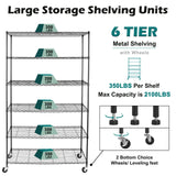 WDT NSF Certified Storage Shelves on Wheels, Heavy Duty Metal Shelves for Storage with Adjustable Stand, 6-Tier Wire Shelving Unit for Garage Pantry Kitchen Shelf Rack, 47" D x 17" W x 80" H WDT