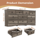 VVFLU Farmhouse 10 Drawer Dresser for Bedroom – 63'' Long Dresser Wood Chest of Drawers,TV Stand for 75 inch TV, Storage Organizer Furniture, Hallway, Entryway, Closet, Brownish Grey VVFLU