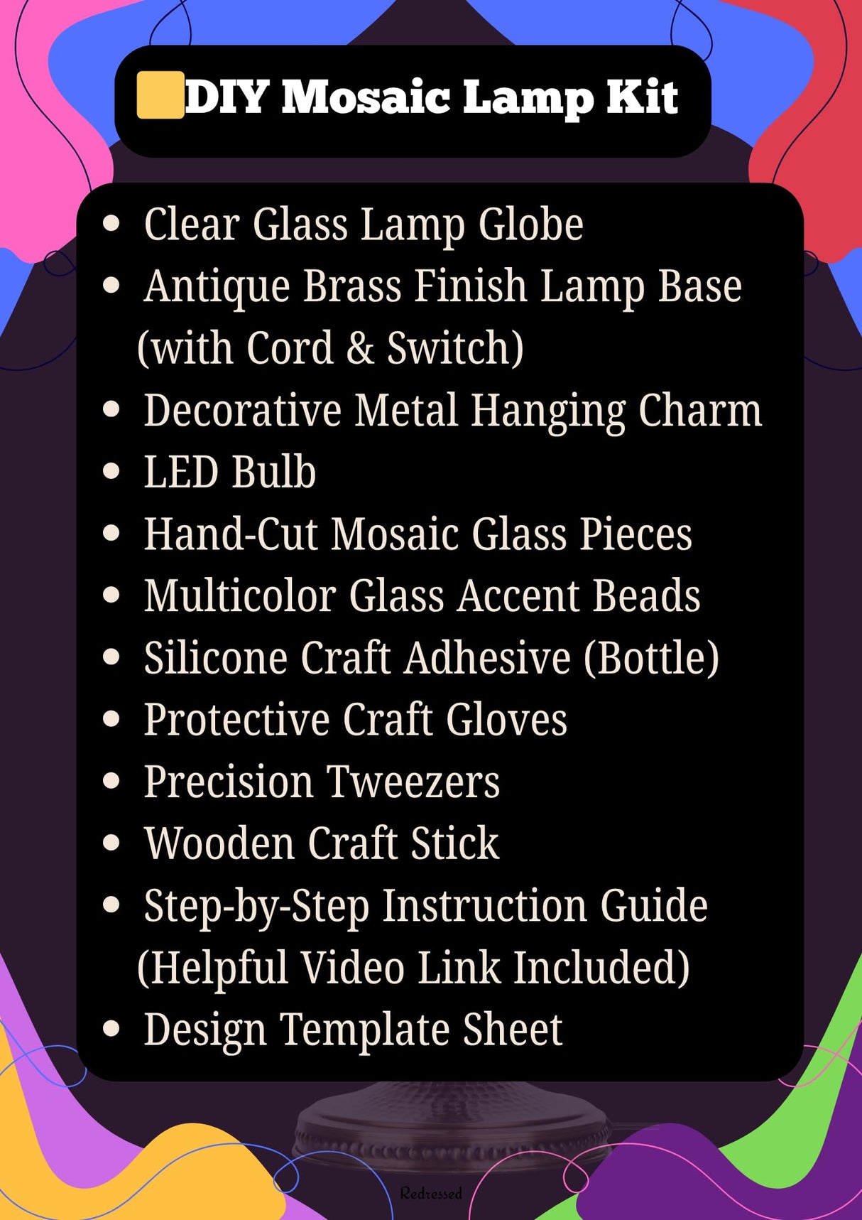 DEMMEX DIY Turkish Mosaic Lamp Making Kit – No Grout Needed – Fun, Easy, No Experience Required – Complete Mosaic Art & Craft Project Kit for Adults & Teens – Make Your Own Table Lamp (Turquoise) DEMMEX