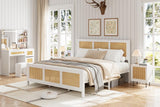 GarveeHome King Size Rattan Bed Frame with Headboard, White Boho Cane Platform Bed Frame with Strong Metal Slat, Noise Free, No Box Spring Needed GarveeHome