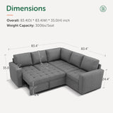 HONBAY Modular Sectional Sleeper Sofa with Pull Out Bed, Linen Convertible L Shaped Sectional Couch with Storage Seat, Sectional Couches for Living Room,Grey HONBAY