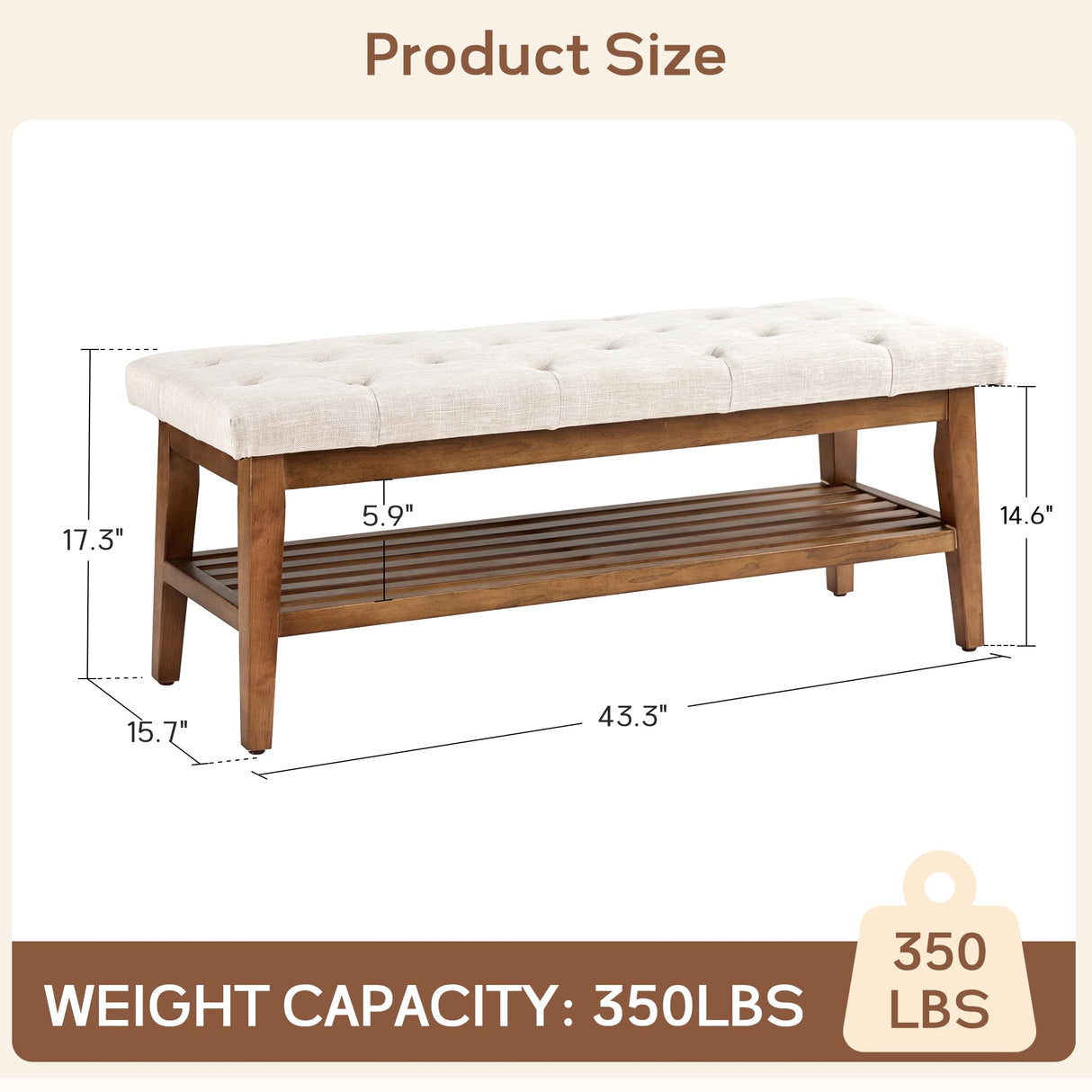 HUIMO Entryway Shoe Bench, End of Bed Bench,Upholstered Button-Tufted Bench for Kitchen, Fabric Ottoman Bench for Living Room, Padded Bench with Solid Wood Shelf Beige HUIMO