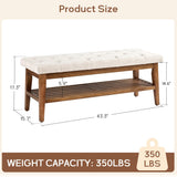 HUIMO Entryway Shoe Bench, End of Bed Bench,Upholstered Button-Tufted Bench for Kitchen, Fabric Ottoman Bench for Living Room, Padded Bench with Solid Wood Shelf Beige HUIMO