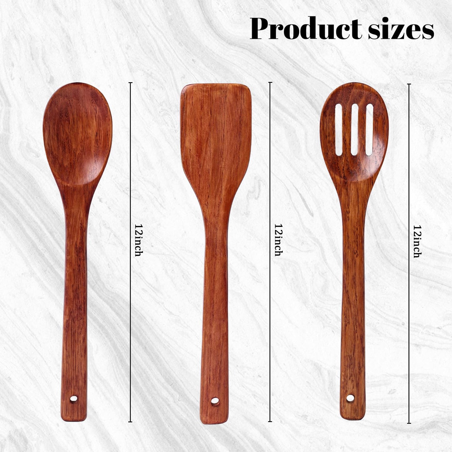 HANSGO 3PCS Wooden Cooking Spatulas, 12inch Wooden Kitchen Utensils Set Dark Brown Wood Spatulas for Cooking Stirring Frying Mixing Sauteing