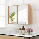 Giantex Medicine Cabinet, Bathroom Medicine Cabinet with Mirror, Reversible Double Door, 2 Adjustable Shelves, Bamboo Vanity Mirror Cabinet for Entryway, Living Room, Bathroom Wall Cabinet, Natural Giantex