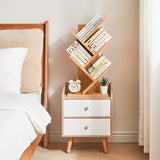 YMYNY 4 Tier Tree Bookshelf, Small Bookcase, Modern Wood Book Storage Rack, Freestanding Book Shelf for Books/Movies/CDs, Narrow Display Rack for Living Room, Home Office, Natural UHBC014N YMYNY