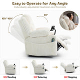 SINCRUMI Power Oversized Swivel Rocker Recliner with Dual Motor Adjustable Headrest for Adults, Glider Rocking Chair with Vibration and Heat, USB A&C Ports, Armrest Storage, Cup Holder, Cream White SINCRUMI