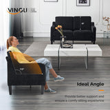VINGLI Mid-Century Modern Loveseat Sofa Couch, Living Room 53" Love Seat 2 Seater Upholstered Comfy Couches with Scooped Armrest for Small Spaces, Dorm, Bedroom, Apartment, Office (Black) VINGLI