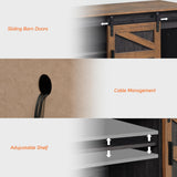 Wampat 70" Farmhouse TV Stand with Mesh Doors, Entertainment Center for 75" TV, Adjustable Shelves, 2 Storage Cabinets, Console Table for Living Room, Antique Brown & Black WAMPAT