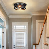 Feanron Farmhouse 2-Light Black Flush Mount Ceiling Light Fixtures, Industrial Vintage Metal Cage Closed to Ceiling Mount Lamp for Hallway Kitchen Bedroom 2 Pack, A19 LED Bulbs Included Feanron