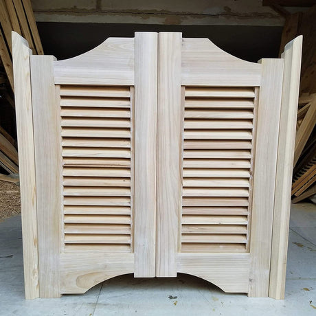 Café Swing Door,Unfinished Louvered Café Interior Swing Solid Wood Door,Hardwood Cafe Doors Includes Hinges,Self Closing Saloon Swing Swinging Door,for Terrace Emporium,Custom (W 41 x H 32in) FENGSHOUU