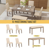 Zevemomo 6-Piece Solid Wood Dining Table Set, Including 1 Dining Table, 4 Upholstered Chairs and 1 Bench, Wooden Legs Dining Table Set for Dining Room, Kitchen, Restaurant, Brown Zevemomo