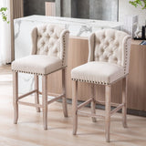 DUOMAY Classic Tufted 30 Inch Bar Stools Set of 2, Linen Upholstered Counter Chairs with Back, Armless Barstools Breakfast Stools W/Solid Wood Legs for Kitchen Island Lounge Pub Bar, Beige DUOMAY