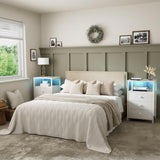 BOLUO White Night Stand with 3 Fabric Drawers, Nightstand with Charging Station LED Nightstand for Bedroom, Bedside Table with USB Ports and Outlets Modern BOLUO