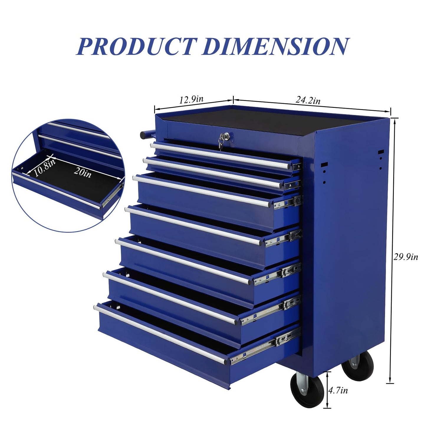 Tool Cart With Drawers,7 Drawers Locking Rolling Tool Chest with Wheels,Mechanic Tool Cabinets for Garage,Large Blue Tool Box for Warehouse,Repair Shop - WoodArtSupply