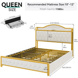 YITAHOME White Upholstered Queen Bed Frame with LED Lights, 4 Storage Drawers, and Charging Station YITAHOME