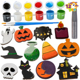 JOYIN 12 Pcs Halloween Wood Craft Kit, Wooden Magnet Creativity Arts Painting Kit, DIY Halloween Painting Craft for Kids Party Supplies, Toddler Party Favors Family School Activities JOYIN
