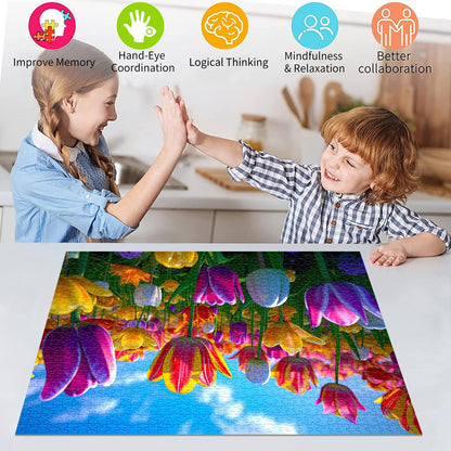 HUADADA Jigsaw Puzzles for Adults 1000 Piece Jigsaw Puzzles for Adults Challenging Game Puzzles with Letters on Back（Flower）