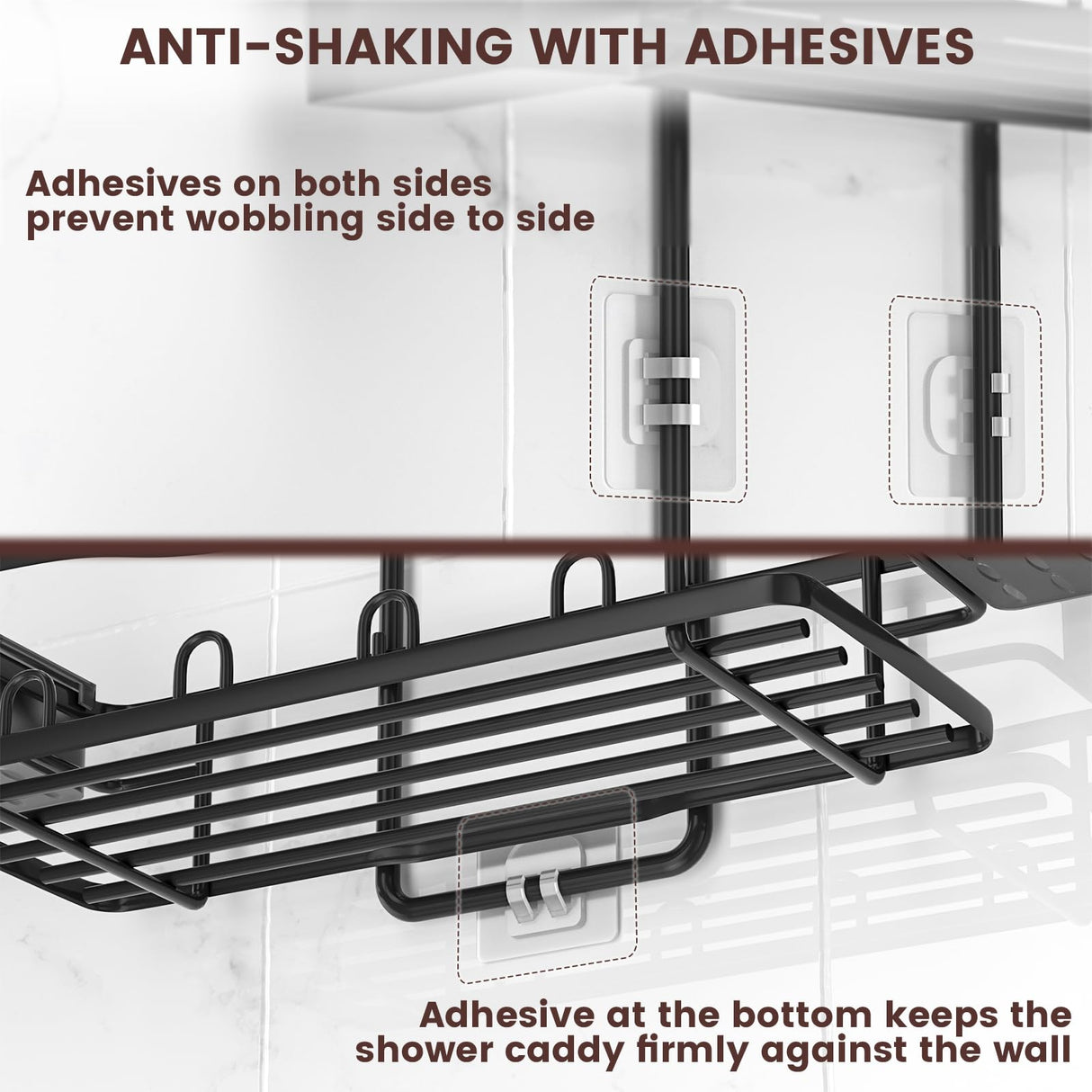 REINHARDT Shower Caddy Hanging, Rustproof Shower Caddy Anti-Swing Shower Organizer Over Showerhead No Drilling Shower Racks with Soap Holder Multi Hooks Bathroom Storage for Shampoo Sponge, Black REINHARDT