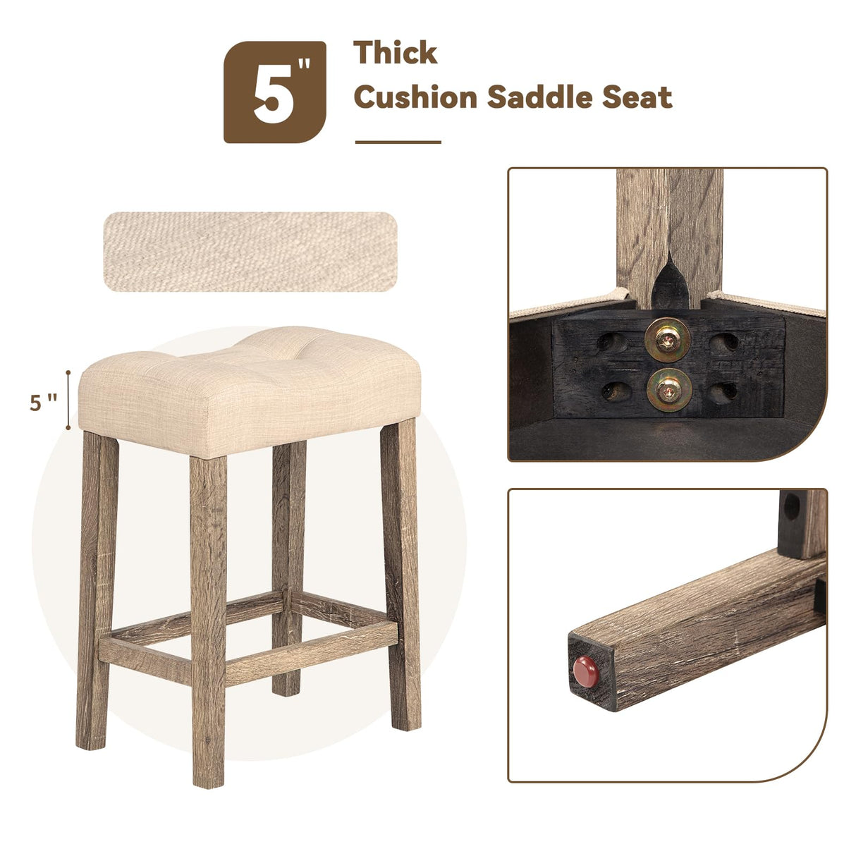 YWUFUART 59" Counter Height Bar Table Set with Power Outlet, Industrial Breakfast Table with 3 Padded Stools, 4 Piece Bar Table and Chairs Set for Living Room, Dining Room, Brown YWUFUART