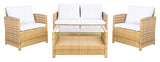 SAFAVIEH Outdoor Collection Vellor Natural/White Cushion 4-Piece Conversation Patio Set PAT7516D Safavieh