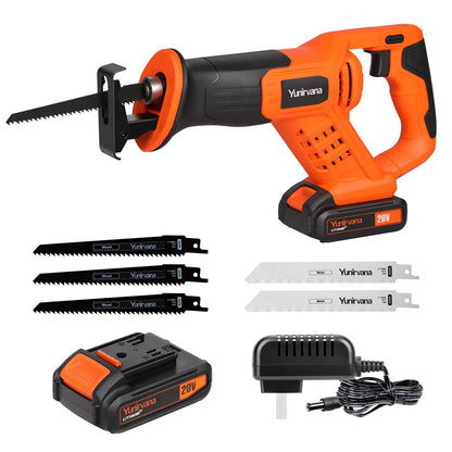 Yunirvana 20V Reciprocating Saws, Variable Speed 0-3000 SPM Cordless Reciprocating Saw, Tool-Free Blade Change, 3pcs 6" Wood Saw Blades & 2pcs 6" Metal Saw Blades, with 2.0Ah Batteries & Fast - WoodArtSupply