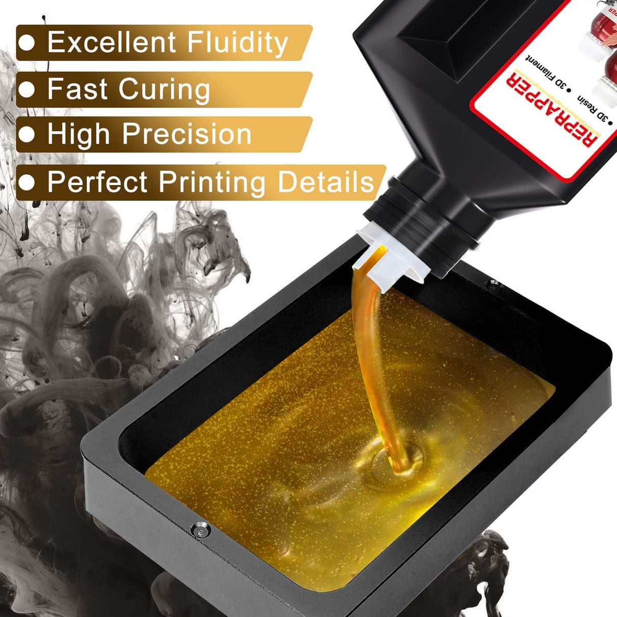RepRapper Brass MetalShift 3D Printer Resin 405nm Fast UV-Curing Standard Photopolymer 3D Printing Resin with Metallic Shine for LCD Printer, Gilded Glow 1000g RepRapper