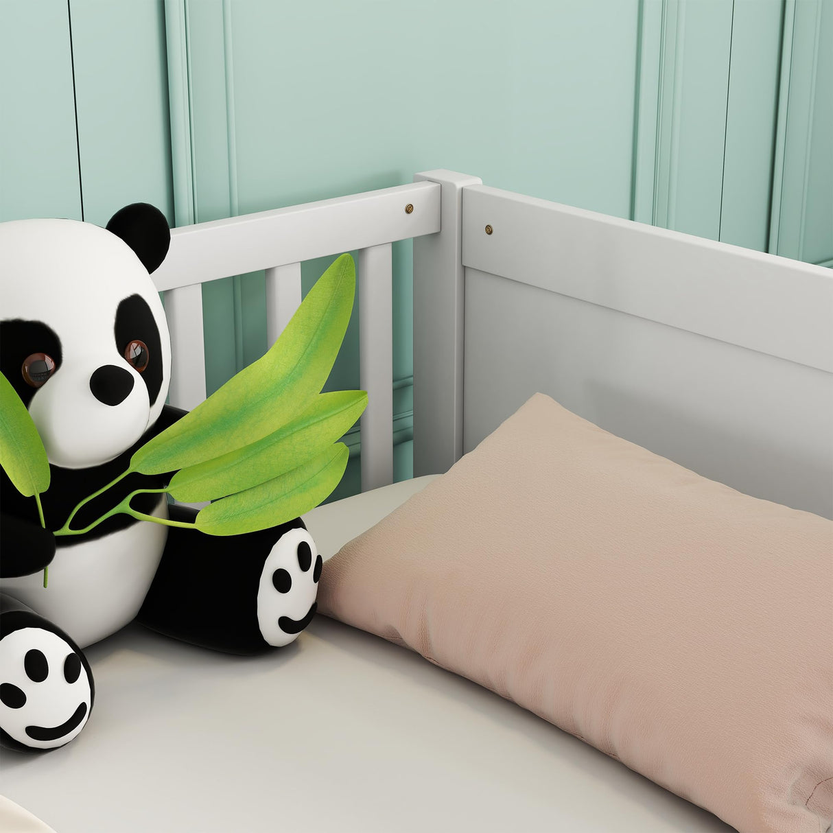 Montessori Floor Bed with Safety Guardrails - Twin Size Solid Pine Wood Frame for Kids - Perfect for Bedrooms and Playrooms (White) ROCKINGRUN