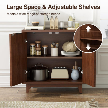 Fluted Cabinet with Storage, 2 Doors Sideboard Buffet, Mid Century Modern Accent Cabinet with Adjustable Shelves, Multifunctional Console Table with Storage for Living Room, Kitchen, Entryway FiveWillowise