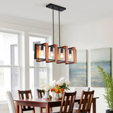 HUMHOLD 4-Light Kitchen Island Lights Pendant Light Farmhouse Dining Room Light Fixture, Rustic Wood and Black Metal Rectangular Chandelier, 32" Hanging Lighting for Living Room, Bar HUMHOLD