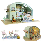CUTEROOM DIY Miniature Wooden Caravan Dollhouse Kit with Furniture - Creative Mini Doll House Craft for Adults, Teens - Perfect Christmas Birthday Gift CUTEROOM