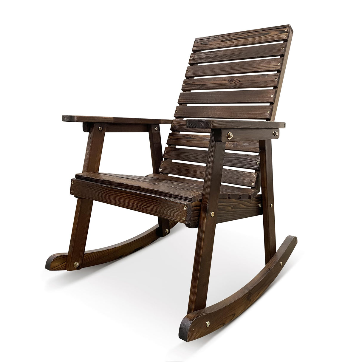 Mega Casa Wooden Rocking Chair with High Backrest and Contoured Seat, Solid Fir Wood, Heavy Duty 600 LBS, for Both Outdoor and Indoor, Backyard, Porch and Patio (Coffee) Mega Casa