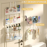 Hongtamoya Adjustable Over The Door Organizer - Hair Dryer Holder, Hanging Door Organizer with 8 Pockets 3 Metal Baskets 6 Hook, Behind Door Organizers and Storage for Bathroom Closet Cabinet Bedroom Hongtamoya