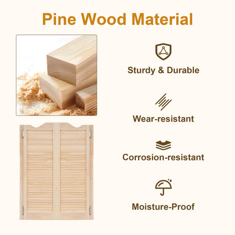 Undercat Swinging Door Cafe Doors Pine Wood Partition Door Saloon Doors Two-Way Double Doors for Hallway Porch Kitchen Bar Pub Entrance Partition, 35.83 * 42.13 in, Wood Color Undercat