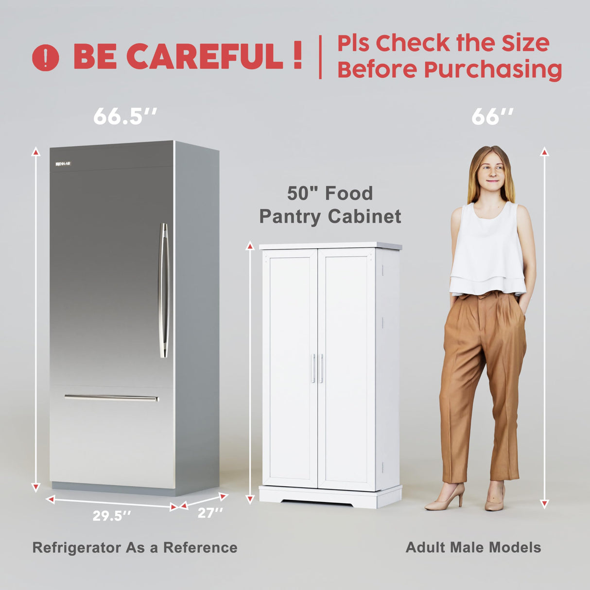 NEWOWNDS 50'' LED Kitchen Pantry Storage Cabinet, White Pantry Cabinets for Kitchen Storage with Adjustable Shelves, Freestanding Food Storage Cabinet with Doors for Living Room and Dinning Room NEWOWNDS