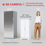 NEWOWNDS 50'' LED Kitchen Pantry Storage Cabinet, White Pantry Cabinets for Kitchen Storage with Adjustable Shelves, Freestanding Food Storage Cabinet with Doors for Living Room and Dinning Room NEWOWNDS