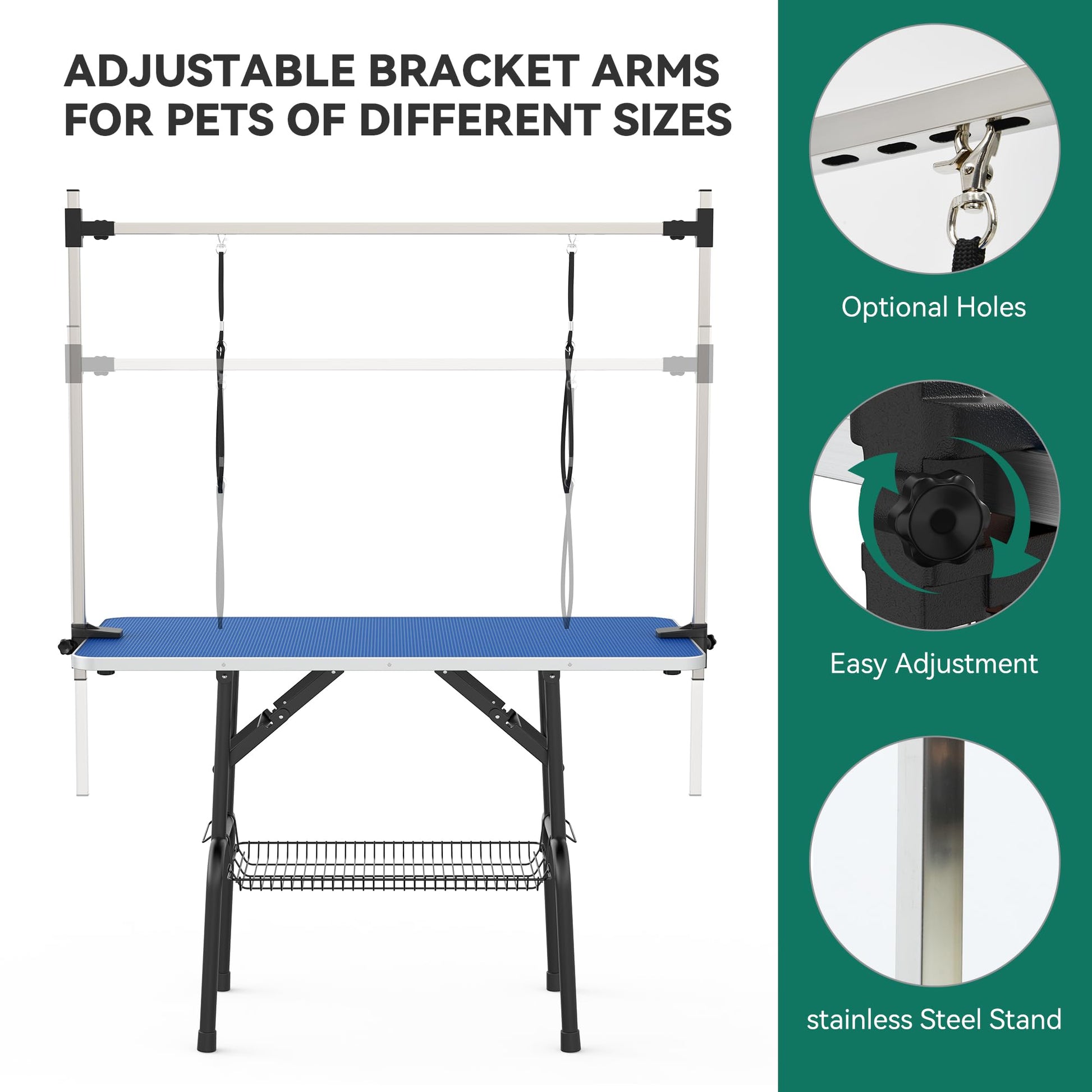 YITAHOME 46" Dog Grooming Table, Foldable Home Pet Bathing Station Table with Adjustable Arm, Non-Slip Desktop, Storage Tray& Noose, Blue - WoodArtSupply