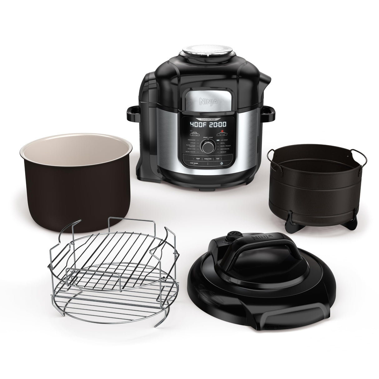 Ninja FD401 LP3 Foodi 12-in-1 Deluxe XL 8 qt. Pressure Cooker & Air Fryer that Steams, Slow Cooks, Sears, Sautés, Dehydrates & More, with 5 qt. Crisper Basket, Reversible Rack & Recipe Book, Silver Ninja