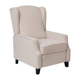 BizChair Traditional Style Slim Push Back Recliner Chair-Wingback Recliner with Cream Fabric Upholstery-Accent Nail Trim BizChair