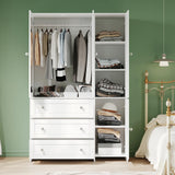 VOWNER Armoire Wardrobe Closet with Drawers and Mirror, 71" Clothing Storage Cabinet with Hanging Rod, 4 Doors Wooden Wardrobe Cabinet for Bedroom, Large Capacity Storage, White VOWNER
