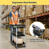 Foldable Rolling Book Cart, 3 Tier Folding Utility Service Carts with Wheels Lockable Handles for Women No Assembly Storage School Restaurant Warehouse Garage 180LBS Capacity Sturdon