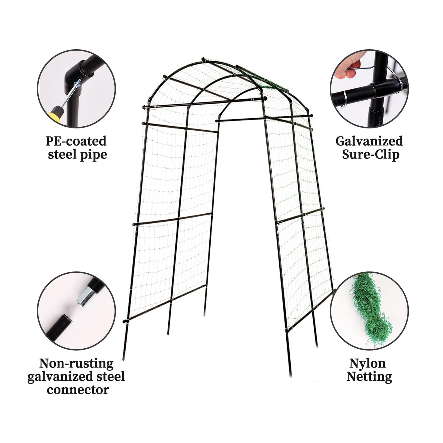 Yotoworth Garden Arch Trellis for Climbing Plants Outdoor, 7 ft Tall Walkway Arbor Tunnel for Vegetables, Squash, Melons, Zucchini, Cucumber Trellis for Garden Raised Bed, Lightweight, Black