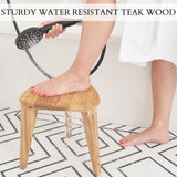 Beautiful Teak Shower Stool and Foot Rest for Shaving Legs - Sturdy Wooden Seat Fits Nicely into Your Shower Corner - Space Saving, Easy to Assemble and Water Resistant Bench for Inside Showers KIBAGA